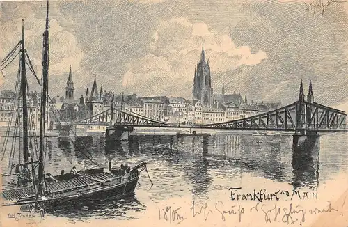 Frankfurt a. M. Blick auf Brücke Mainufer und Dom Künstlerkarte gl1900 151.940