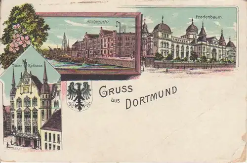 Dortmund Litho Hafenpartie Fredenbaum Neues Rathaus feldpgl1917 221.079