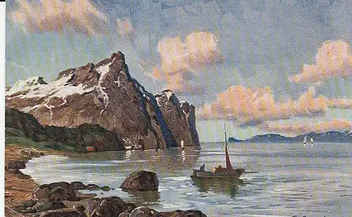 Felsige Küste mit Boot Künstlerkarte glum 1910? D2399