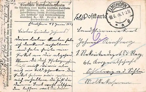 Militärdoppeldecker auf Erkundungsfahrt über Argonnerwald feldpgl1915 151.529