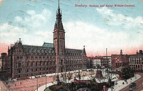 Hamburg Rathaus und Kaiser Wilhelm Denkmal gl1911 149.310
