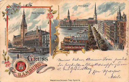 Hamburg Litho Neues Rathaus Alsterdamm gl1898 149.207