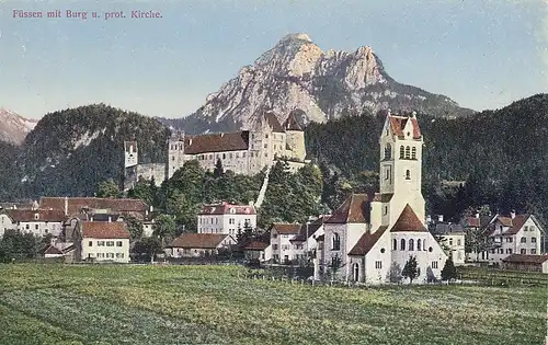 Füssen mit Burg und protestantischer Kirche ngl D3225