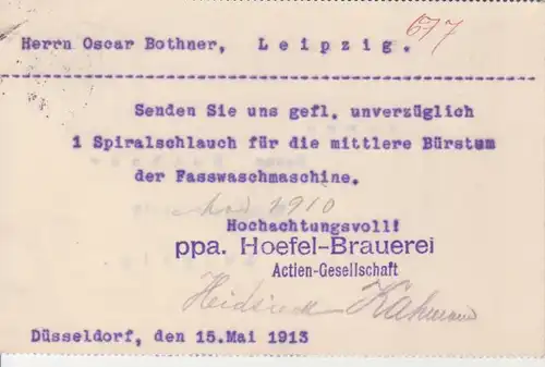 Düsseldorf Hoefel-Brauerei AG gl1913 219.863