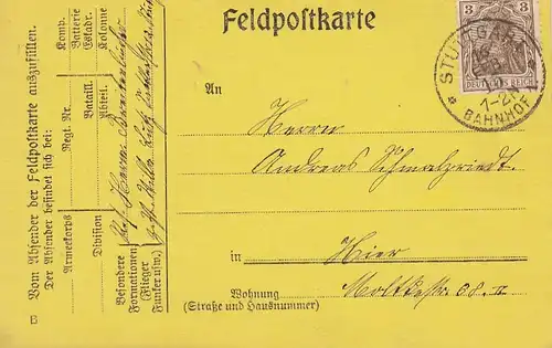 Stuttgart Feldpostkarte gl1915 D3420