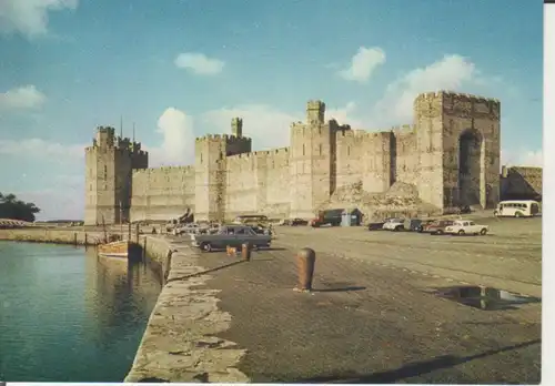 Wales: Caernarfon Castle - View from S.E. showing Queen's Gate ngl 223.526