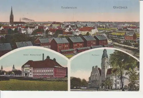 Gladbeck i.W. Panorama, Badeanstalt und Rathaus feldpgl1923 220.041