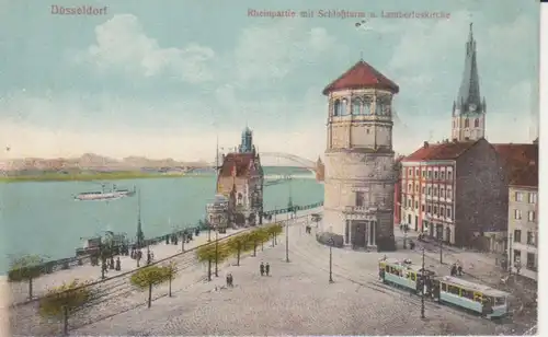 Düsseldorf Rheinpartie mit Schlossturm und Lambertuskirche ngl 219.844