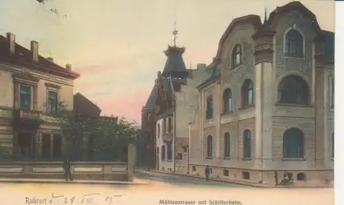 Duisburg-Ruhrort Mühlenstraße mit Schifferheim gl1905 219.941