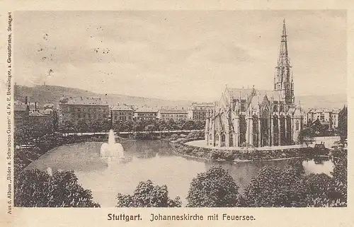 Stuttgart Johanneskirche mit Feuersee gl1914 D3514