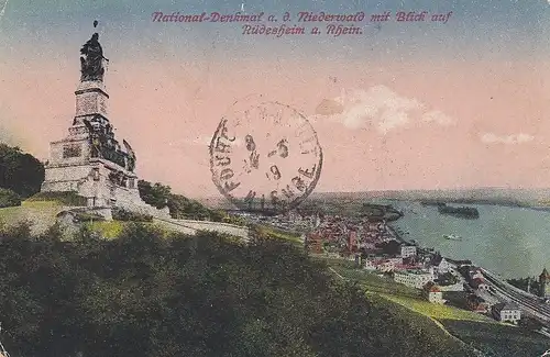 National-Denkmal a.d.Niederwald Blick auf Rüdesheim am Rhein gl1919 D3345