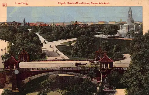 Hamburg Elbpark Kersten-Miles-Brücke Bismarckdenkmal gl1912 149.229