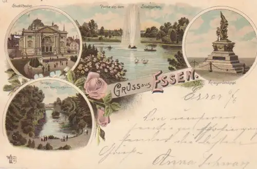 Essen (Ruhr) Litho Theater, Stadtpark, Kriegerdenkmal gl1898 220.069