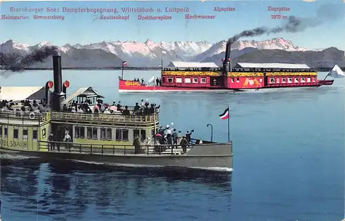 Dampfer Wittelsbach und Luitpold am Starnberger See vor Bergen gl1916 151.098