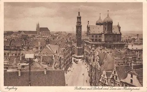 Augsburg Rathaus mit Perlach und Dom im Hintergrund ngl 154.598