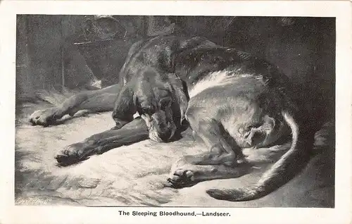 Tiere: The sleeping Bloodhound Landseer Gemälde ngl 150.646