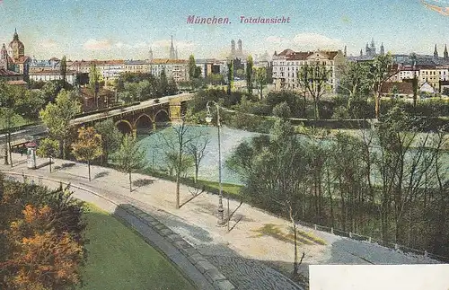 München Teilansicht mit Isarbrücke um 1900 ngl D3700