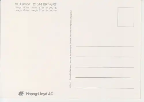 Hapag-Lloyd AG - MS Europa 21514 BRT/GRT ngl 220.533