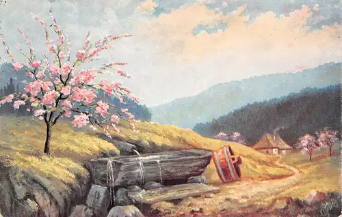 Wassertränke im Frühling Künstlerkarte gl1928 155.331