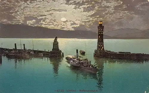 Lindau am Bodensee Hafeneinfahrt im Mondschein gl1910? D8521