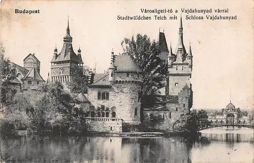 Budapest Stadtwäldchen Teich mit dem Schloss Vajdahunyad gl1916 149.981