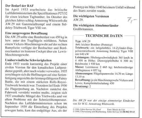 Einmotoriger Eindecker AW.29 Leichter Bomber Prototyp von Withworth ngl 151.551