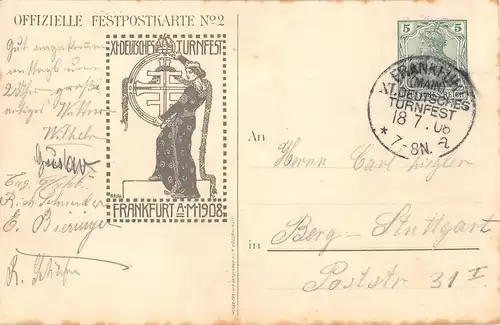 Frankfurt a. M. 11. deutsch. Turnfest 1908 Festpostkarte No2 gl1908 152.050