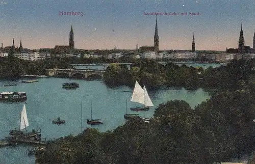 Hamburg, Lombardsbrücke mit Stadt ngl D8859