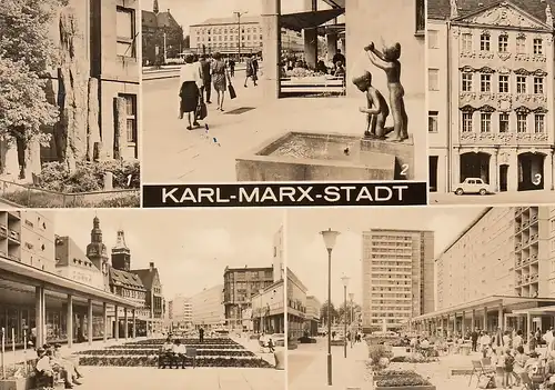 Karl-Marx-Stadt Mehrbildkarte mit Café am Markt gl1973 D5211