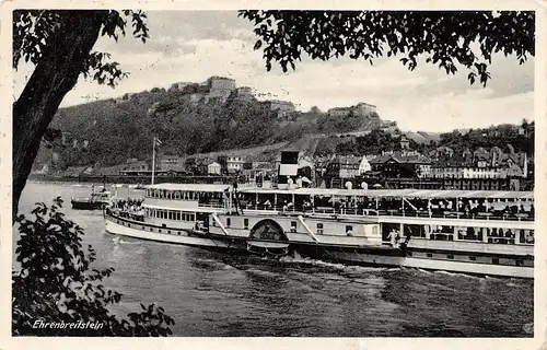 Koblenz Ehrenbreitstein Festung mit passierendem Luxusdampfer gl1938 151.236