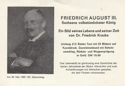 Friedrich August II. König von Sachsen nglWerbekarte für Buch D5136