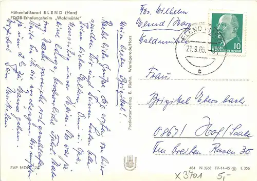 Elend (Harz) FDGB-Erholungsheim 'Waldmühle' gl1966 152.202