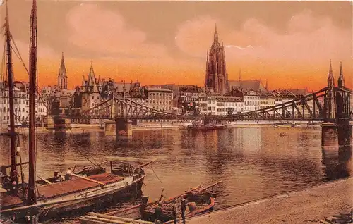 Frankfurt a. M. Brücke am Main mit Dom bei Abendstimmung ngl 151.887