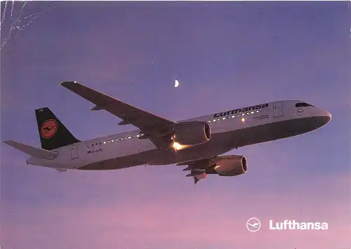 Lufthansa Airbus A320-200 bei Nacht mit Mond ngl 151.805
