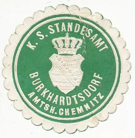 Sondermarke (Keine AK!) K.S. Standesamt Burkhardtsdorf Amtsh. Chemnitz 156.587