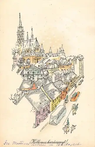 Kellemes karácsünyt! Rajz: Rusznýak Erzsébet Weihnachtsgrußkarte gl1957 149.858