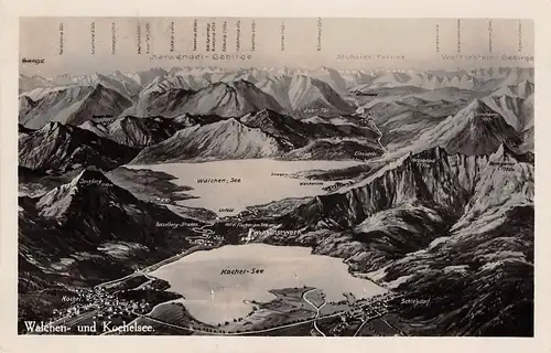 Walchen.- und Kochelsee - Gipfelkarte Übersicht gl1934 154.652