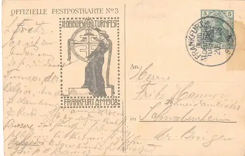 Frankfurt a. M. 11. deutsch. Turnfest 1908 Festpostkarte No3 gl1908 152.046