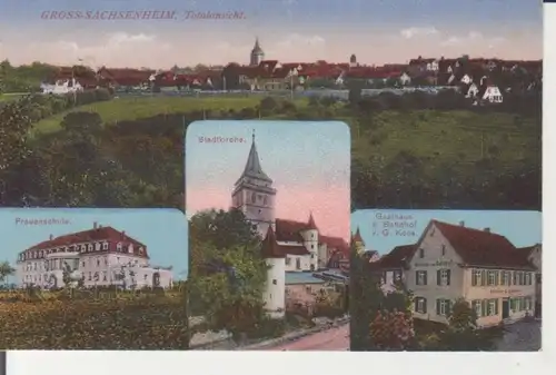 Sachsenheim - Gasthaus, Frauenschule, Stadtkirche, Totale feldpgl1915 223.855