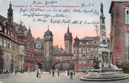 Frankfurt a. M. Paulsplatz mit Rathaus und Einheitsdenkmal feldpgl1915 151.952