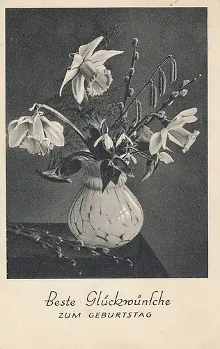 Geburtstag-Wünsche mit Osterglocken in Vase gl1952? D9715