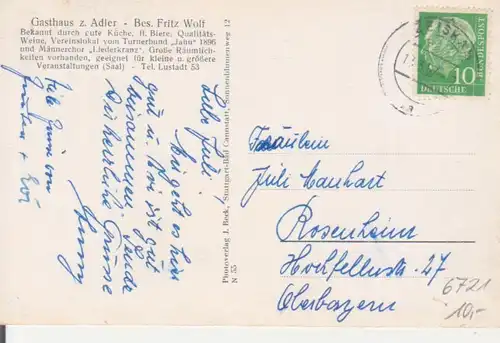 Zeiskam Gasthaus zum Adler Bes. Fritz Wolf gl1957 221.848