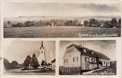 Gesseltshausen Panorama Kirche und Handlung von W. Vossler gl1938 152.133