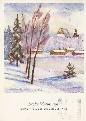 Weihnacht- und Neujahr-Wünsche Blick auf's Dorf, fußgemalt gl1965 E0030