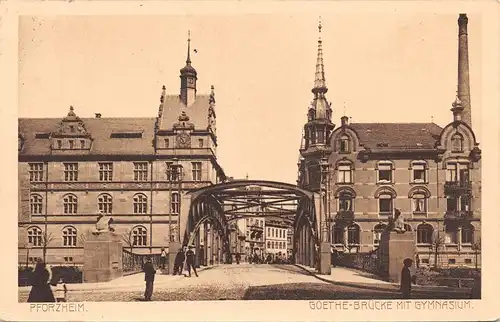 Pforzheim Goethe-Brücke mit Gymnasium gl1912 157.580
