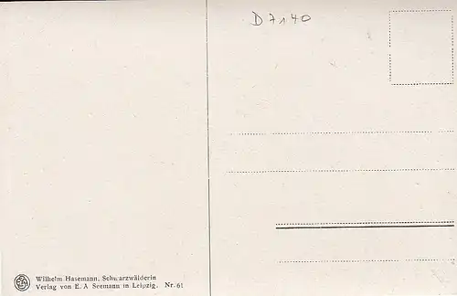 WILHELM HASEMANN: Schwarzwälderin, Tracht ngl D7140