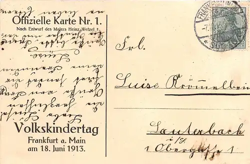 Frankfurt a. M. Volkskindertag Karte No1 n. H. Wetzel 18.6.1913 gl1913 152.048