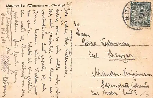 Mittenwald mit Wetterstein und Öfelekopf gl1924? 155.122