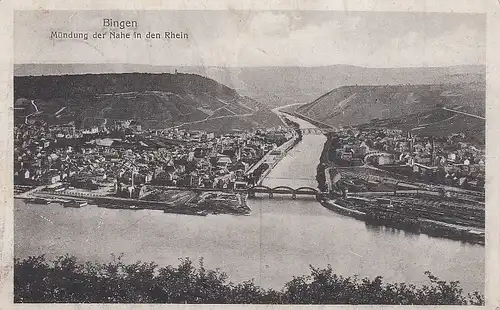 Bingen, Mündung der Nahe in den RHein feldpgl1918 E0407