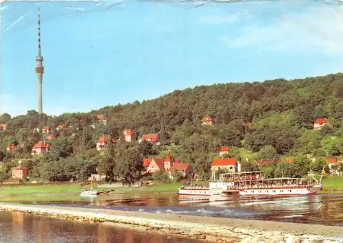 Dresden-Wachwitz Elbansicht mit 'Weißer Flotte' und Fernsehturm ngl 152.239